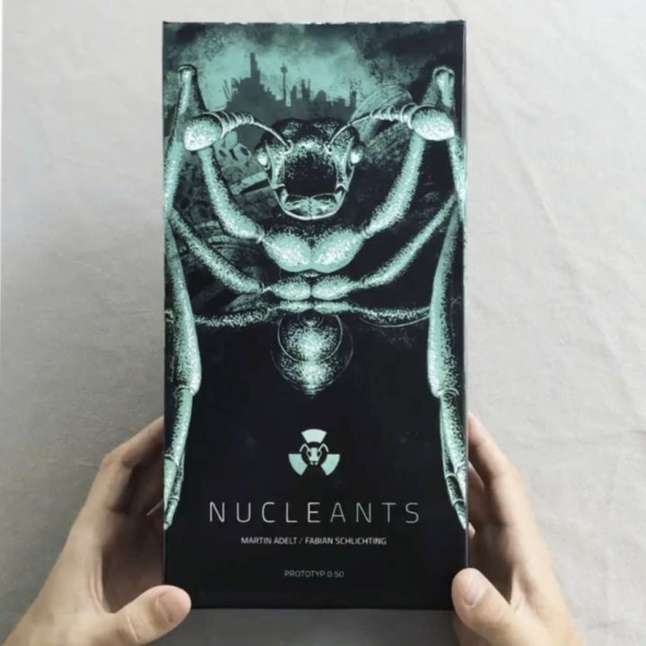 NucleAnts, board game, prototype of box and box art
